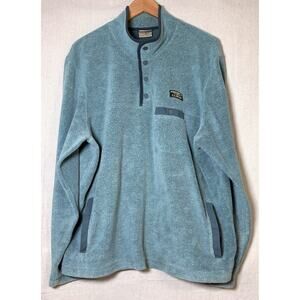 LL Bean Tumbled Sherpa Fleece Pullover Men's XL Blue Snap Neck Outdoors Cozy